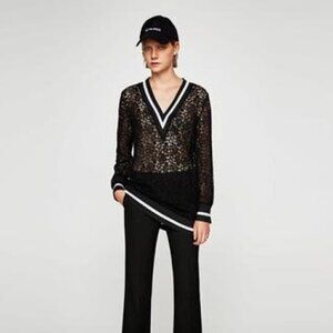 Zara Top Black Lace Sweatshirt Tunic Top XS